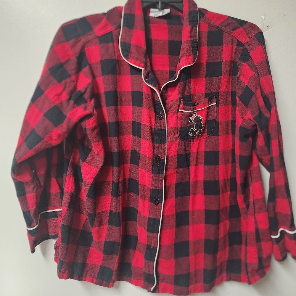 Disney Womens buffalo plaid flannel sleepshirt Minnie pocket 1X Holidays